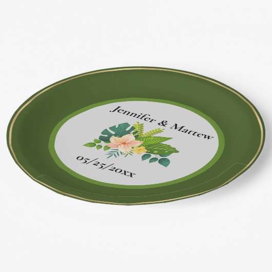 Rot-weiße Hochzeitsplatte Pappteller (Schrägansicht)