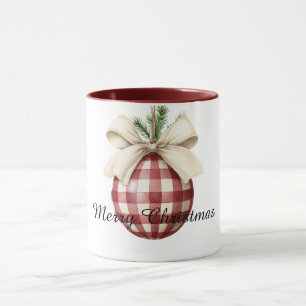 Rot-weiße karierte Streifen Weihnachtsornament  Tasse