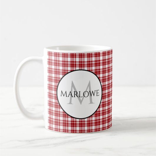 Rot-weiße Karo Kariert Monogramm Kaffeetasse (Links)