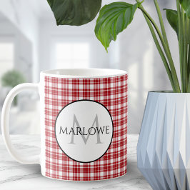 Rot-weiße Karo Kariert Monogramm Kaffeetasse
