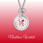 Rot-weiße Liebe Necklace Watch Armbanduhr<br><div class="desc">Necklace Watch Geschenk. Mit dem Wort "Liebe" und einer Herzform,  die den Buchstaben O in Rot und Weiß ersetzt</div>