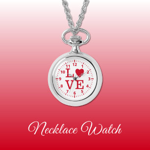 Rot-weiße Liebe Necklace Watch Armbanduhr