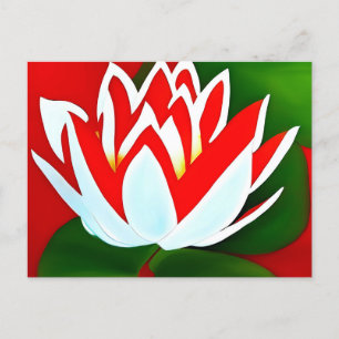 Rot-weiße Lotus-Blume mit grünen Blätter Postkarte