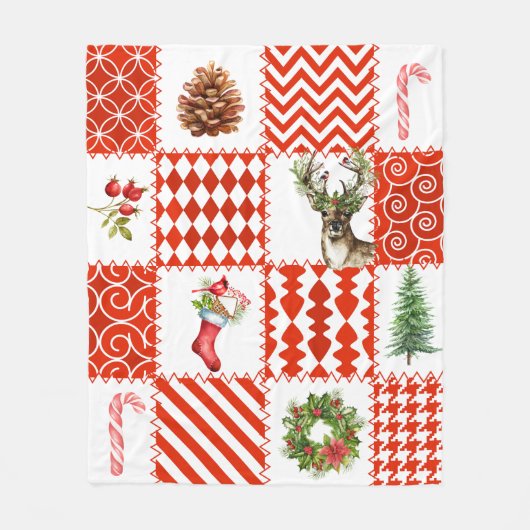 Rot-weiße Patchwork-Weihnachtsschuhe Fleecedecke (Vorderseite)