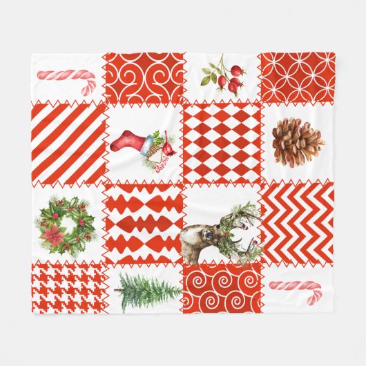 Rot-weiße Patchwork-Weihnachtsschuhe Fleecedecke (Vorderseite (Horizontal))