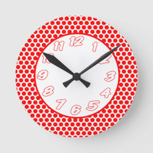 Rot-weiße Polka-Punkte Runde Wanduhr