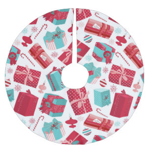 Rot-weiße Retro-Weihnachtspakete Polyester Weihnachtsbaumdecke