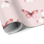 Rot Weiße Schmetterlinge Geburtstag Geschenkpapier (Rolleneckpunkt)