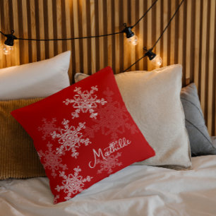 Rot Weiße Schneeflocken Minimalistischer Weihnacht Kissen