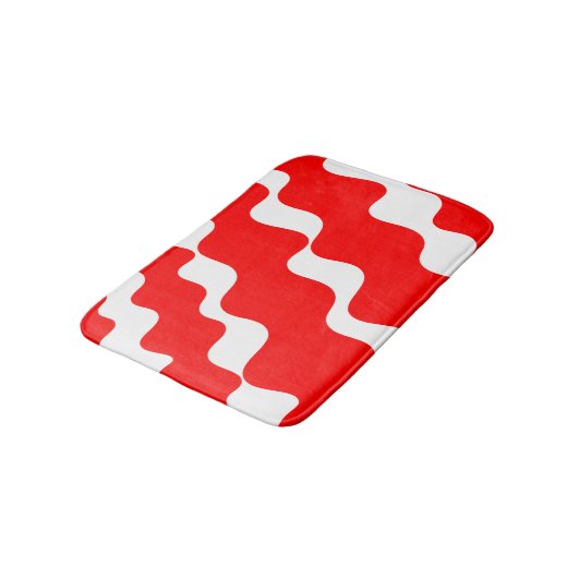 Rot-weiße Slangerwellen Badematte (Schrägansicht)