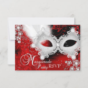 Rot-Weiße-Sparkling-Maske-Masquerade-Party-RSVP RSVP Karte