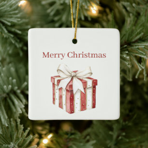Rot Weiße Streifen Gold Punkte Gold Weihnachtsgesc Keramikornament
