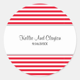 Rot-weiße Streifen, hochzackig, klassisch, rund au Runder Aufkleber