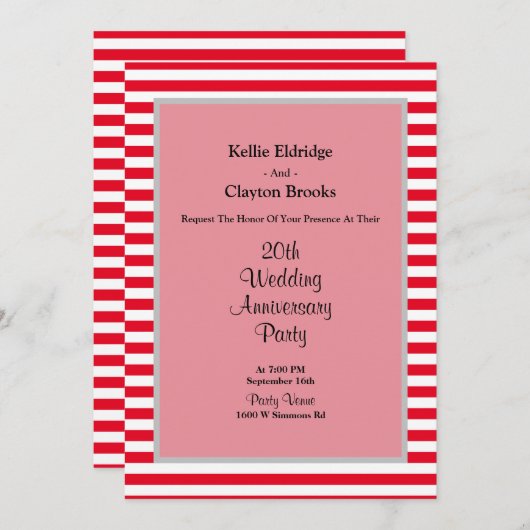Rot-weiße Streifen Hochzeitstag Party Einladung (Vorne/Hinten)