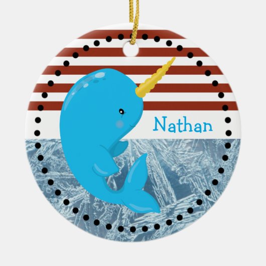 Rot-weiße Streifen ・ Narwhal ・ Custom Keramikornament (Vorne)