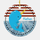 Rot-weiße Streifen ・ Narwhal ・ Custom Keramikornament (Hinten)