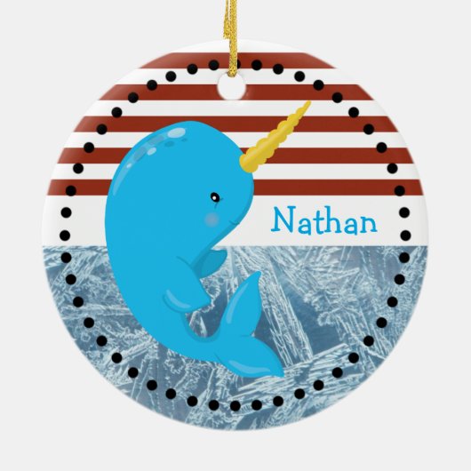 Rot-weiße Streifen ・ Narwhal ・ Custom Keramikornament (Hinten)