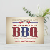 Rot-, weiße u. Blauealte Zeit am 4. Juli GRILLEN Einladung (Stehend Vorderseite)