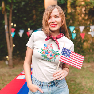 Rot Weiße Und Blaue Blumen Patriotischer 4. Juli T-Shirt