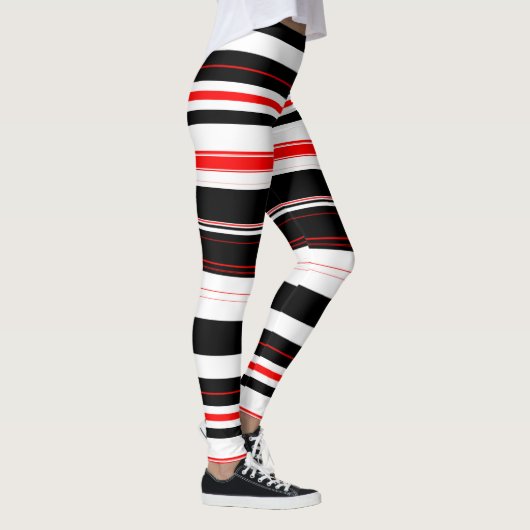 Rot-weiße und schwarze horizontale Streifen Leggings (Rechts)