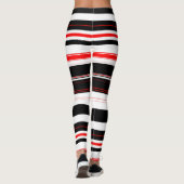 Rot-weiße und schwarze horizontale Streifen Leggings (Rückseite)