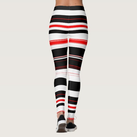 Rot-weiße und schwarze horizontale Streifen Leggings (Rückseite)
