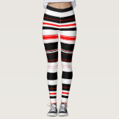 Rot-weiße und schwarze horizontale Streifen Leggings (Vorderseite)