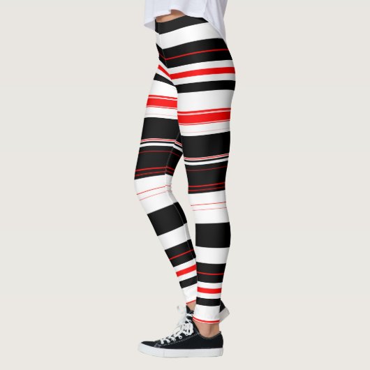 Rot-weiße und schwarze horizontale Streifen Leggings (Links)