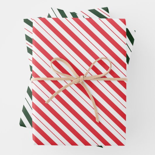 Rot-weiße und weiße Candy Cane Diagonale Streifen Geschenkpapier Set (Beispiel)