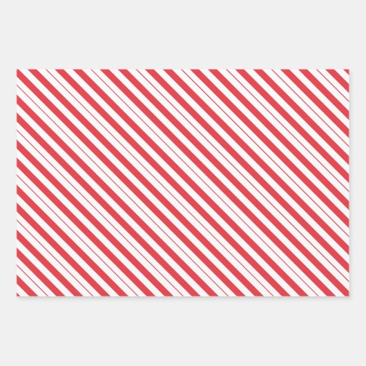 Rot-weiße und weiße Candy Cane Diagonale Streifen Geschenkpapier Set (Vorderseite)