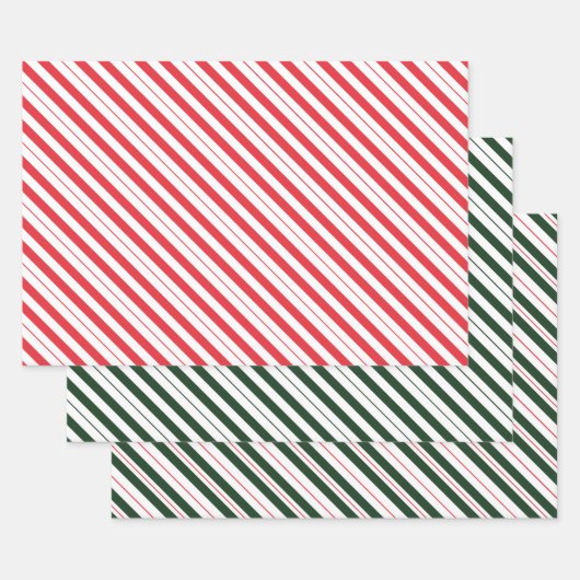 Rot-weiße und weiße Candy Cane Diagonale Streifen Geschenkpapier Set (Set)