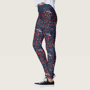 Rot-weiße Weihnachten-Blume auf dunkelblauen Leggi Leggings