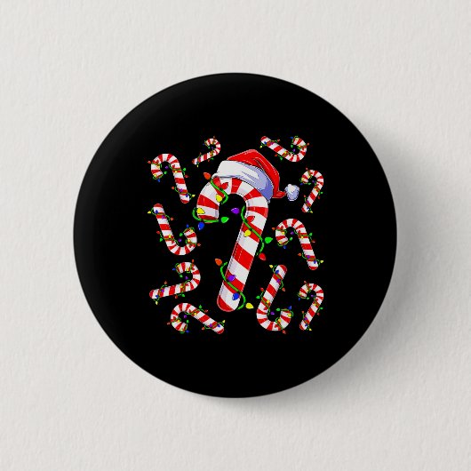 Rot-Weiße Weihnachts-Candy-Cane-Santa-Lichter Ch Button (Vorderseite)