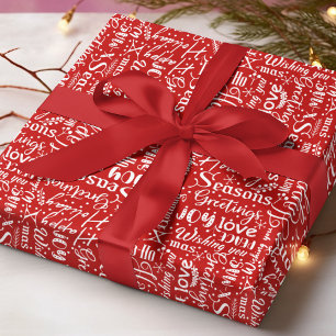 Rot-Weiße Weihnachts-Kalligrafie-Typografie-Muster Geschenkpapier
