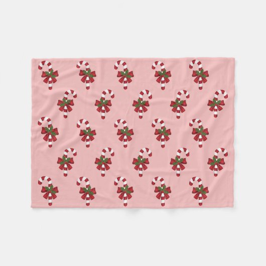 Rot-weiße Weihnachtscreme-Muster auf rosa Fleecedecke (Vorderseite (Horizontal))