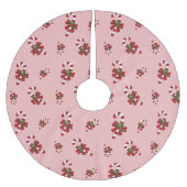 Rot-weiße Weihnachtscreme-Muster auf rosa Polyester Weihnachtsbaumdecke (Vorderseite)