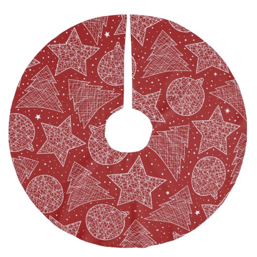 Rot-weiße Weihnachtsmuster Baumrock Polyester Weihnachtsbaumdecke (Vorderseite)