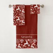Rot-weiße Weihnachtsmuster mit Rentieren Badhandtuch Set (Insitu)