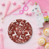 Rot-weiße Weihnachtsmuster mit Rentieren Pappteller (Party)