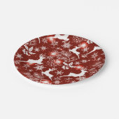 Rot-weiße Weihnachtsmuster mit Rentieren Pappteller (Schrägansicht)