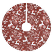 Rot-weiße Weihnachtsmuster mit Rentieren Polyester Weihnachtsbaumdecke (Vorderseite)