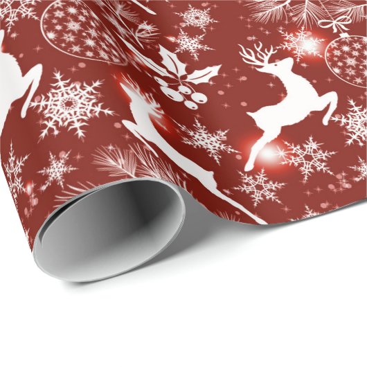 Rot-weiße Weihnachtsmuster mit Rentierwrap Geschenkpapier (Rolleneckpunkt)