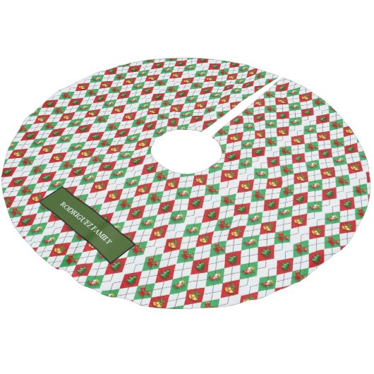 Rot-weiße Weihnachtsmuster Monogramm-Bezeichnung Polyester Weihnachtsbaumdecke (Schrägansicht)