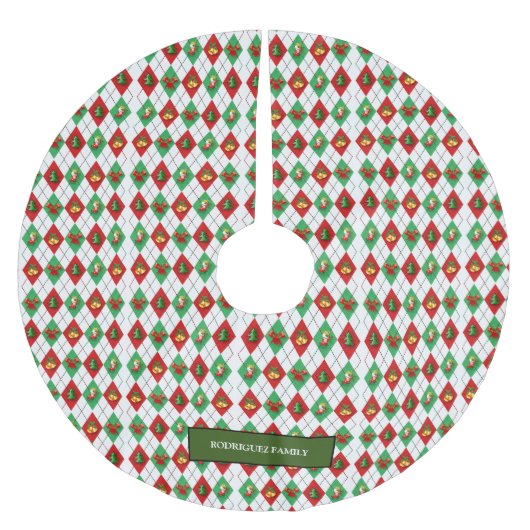 Rot-weiße Weihnachtsmuster Monogramm-Bezeichnung Polyester Weihnachtsbaumdecke (Vorderseite)