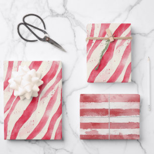 Rot Weiße Whimsical Streifen Geburtstag Geschenkpapier Set