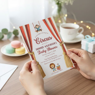 Rot-Weiße Zirkusvorhänge Baby Shower QR-RSVP Einladung