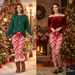 Rot-Weiße Zuckerstangen-Diagonalstreifen-Schleife Leggings