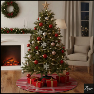 Rot-Weiße Zuckerstangen-Diagonalstreifen-Schleife Polyester Weihnachtsbaumdecke