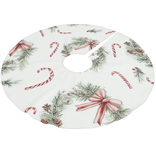 Rot-Weiße Zuckerstangen-Weihnachtskränze Polyester Weihnachtsbaumdecke (Schrägansicht)