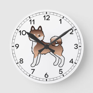 Rot-weißer Alaskan Klee Kai Cartoon-Hund Runde Wanduhr